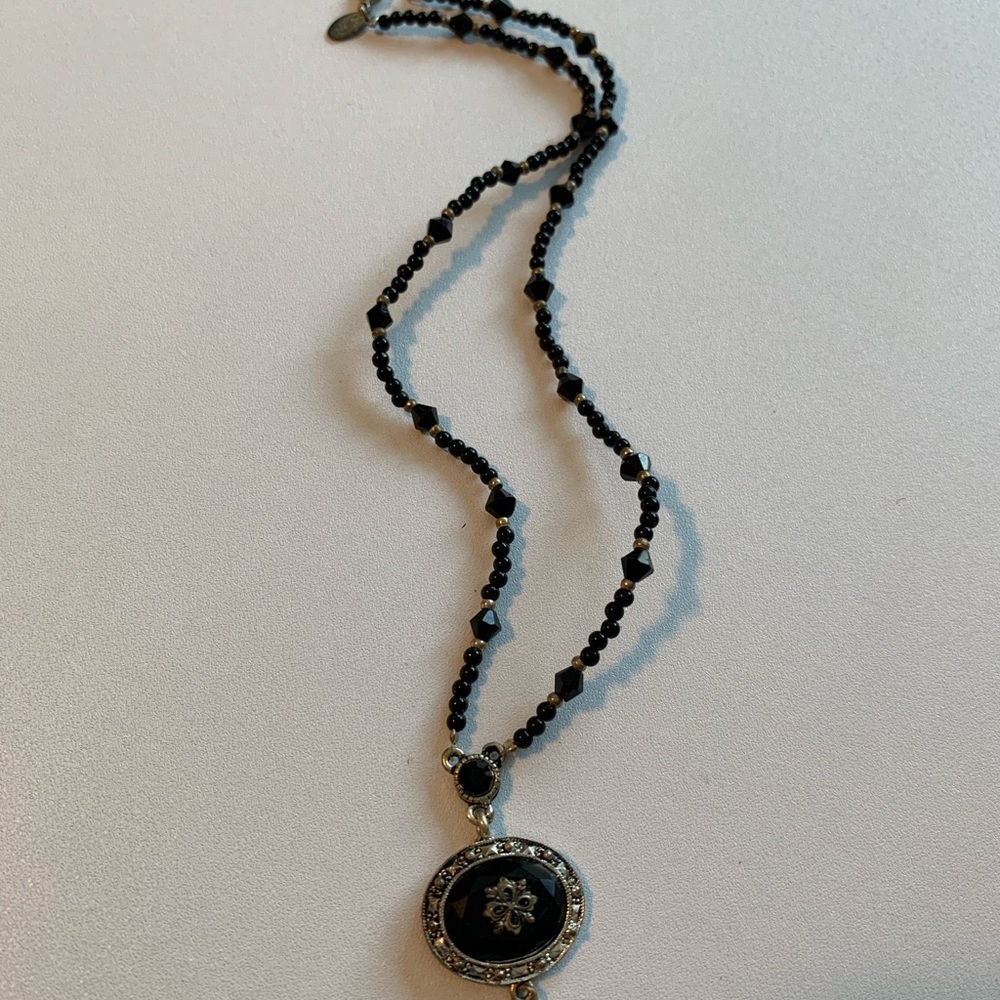 1928 brand Elegant Black and Silver Plated Pendant Necklace, Vintage looking